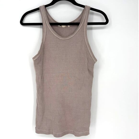 Amo Tank Long Ribbed in Taupe Tan Cotton Scoop Neck Size Large L - Picture 2 of 6